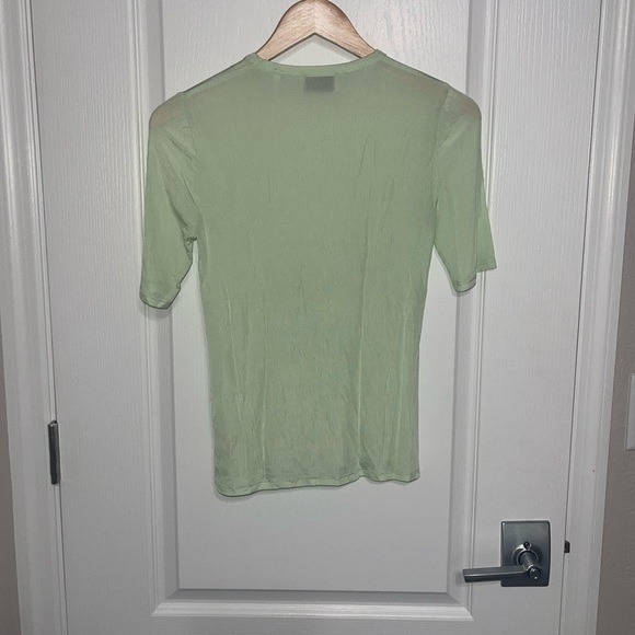 ST. JOHN Green Stretch Viscose Ribbed Elbow Sleeve 3/4 Sleeve Crew Neckline XS - Picture 7 of 10